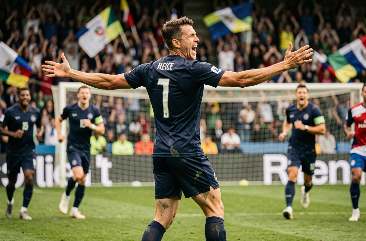 Footballeur célèbre commençant par C célébrant un but dans un grand stade
