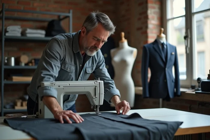 Tailleur professionnel inspectant une couture réalisée avec la Brother Innov-is 15 dans un atelier